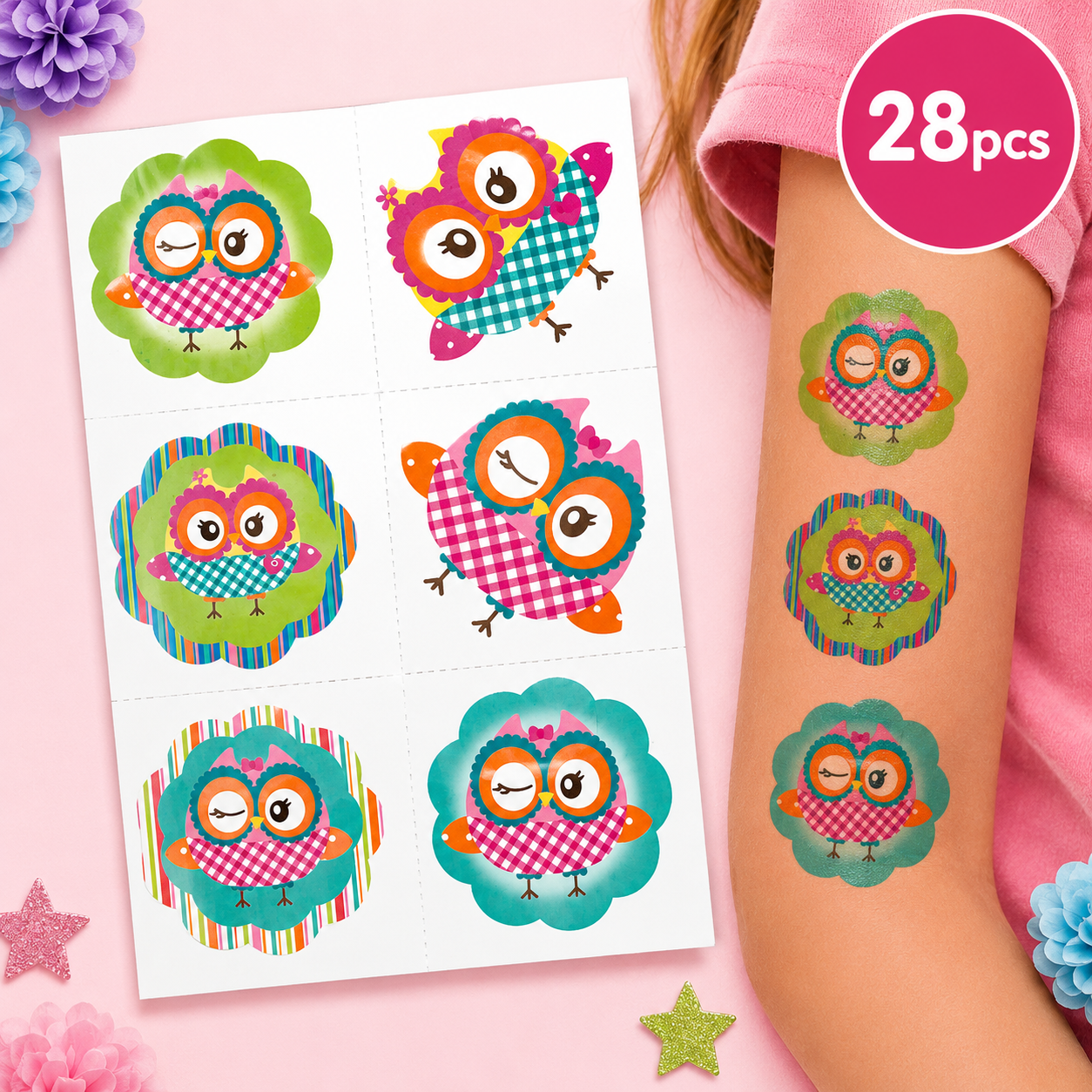 Cute Owl Tattoos 26pcs