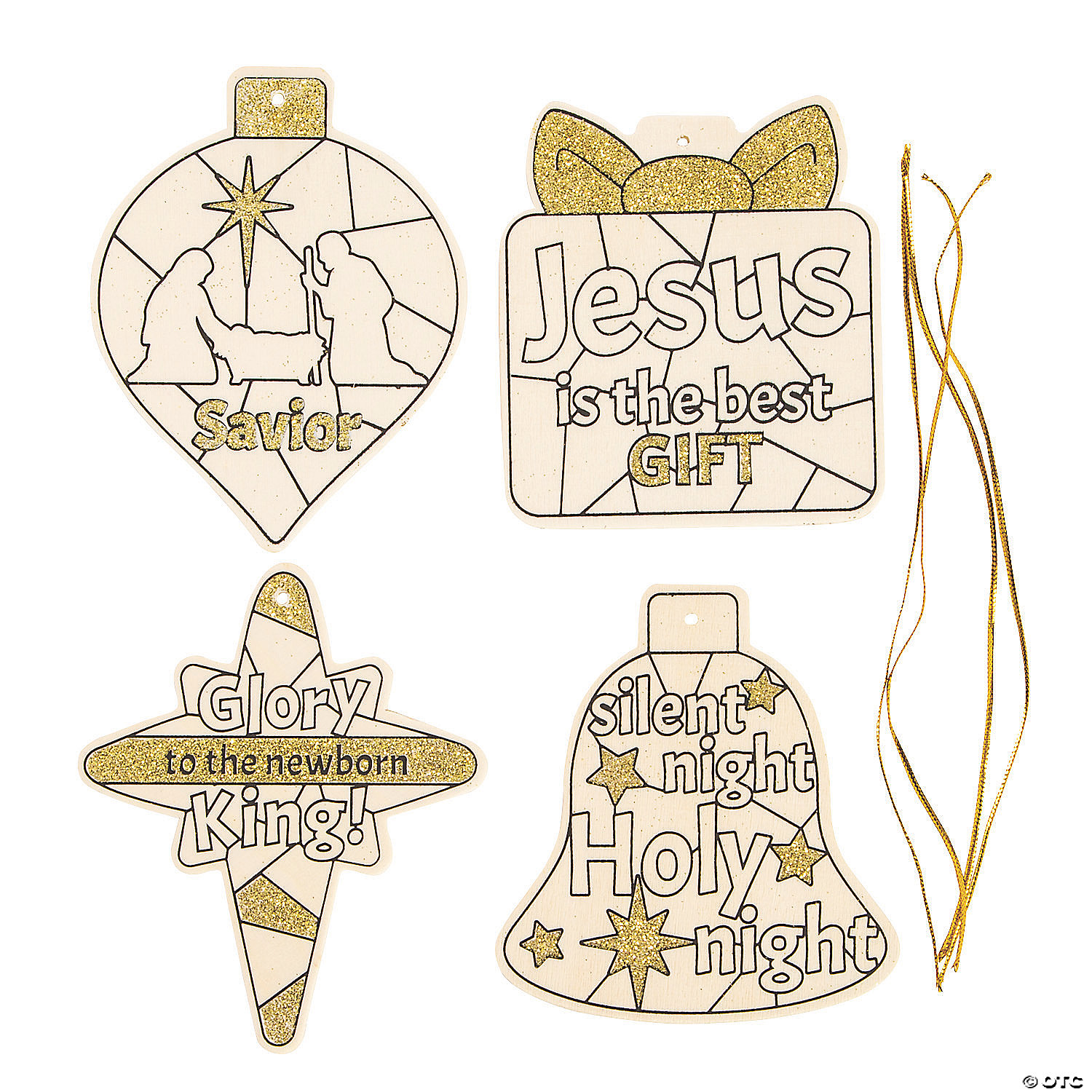 CYO Glittery Nativity Wood Ornaments-12Pk