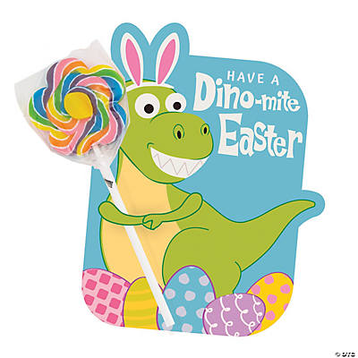 Bulk 48pc Dinosaur Easter Lollipop with Card