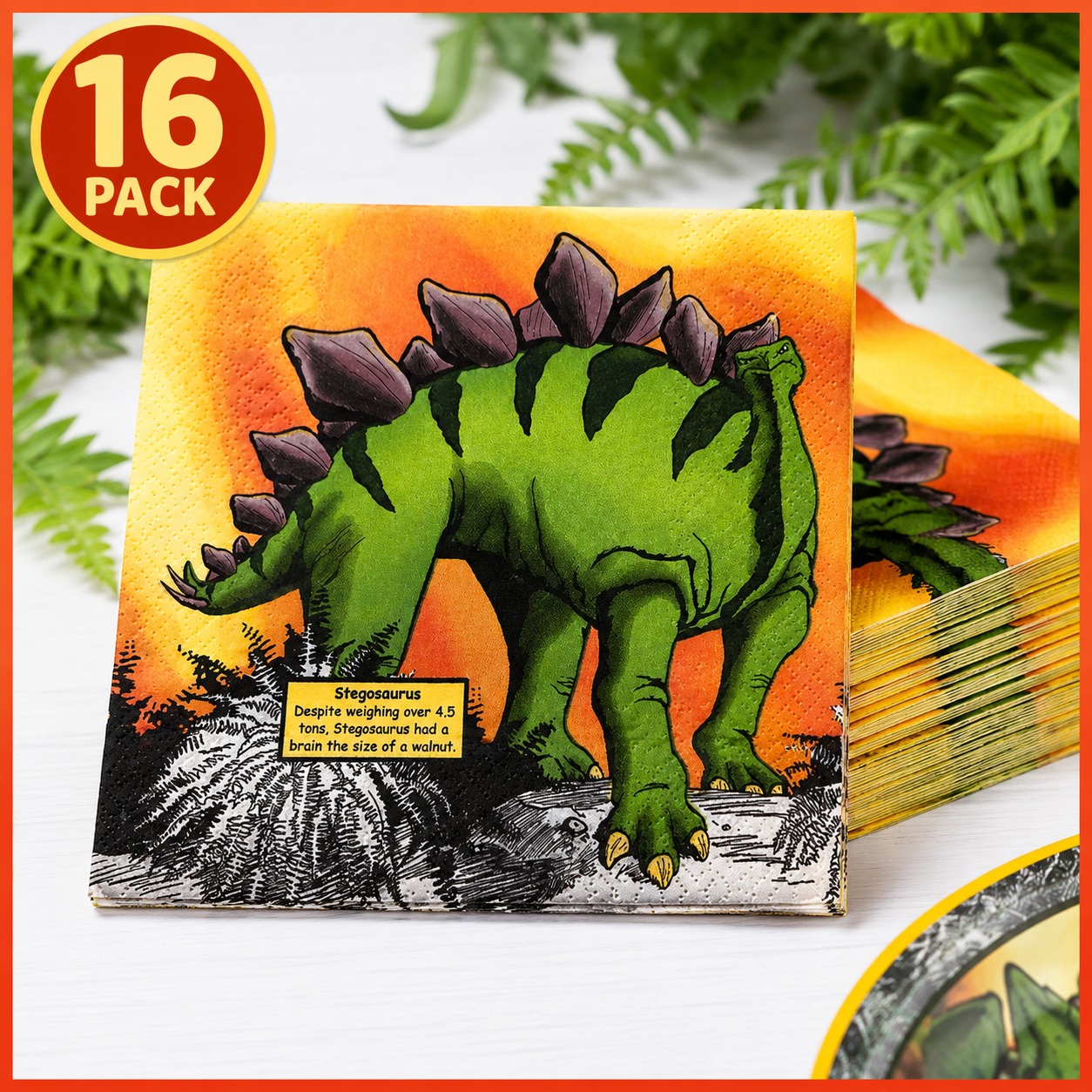 Stegosaurus Dinosaur Lunch Napkins – 16 Pack