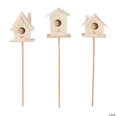 DIY Unfinished Wood Birdhouse Planter Sticks-3Pk