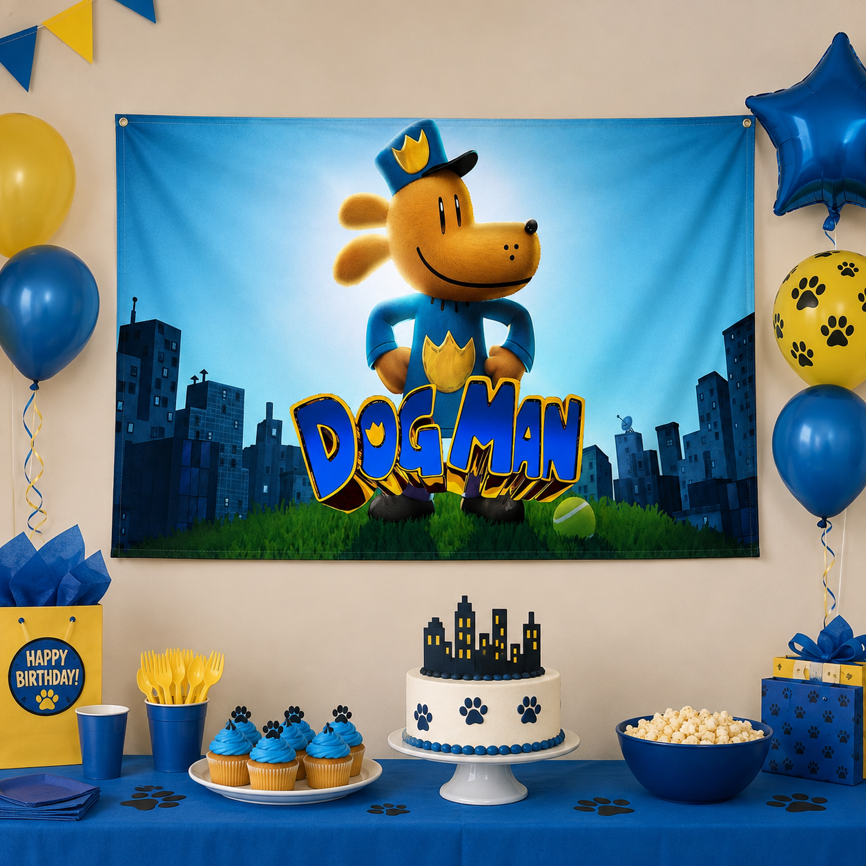 Dog Man Fabric Birthday Backdrop