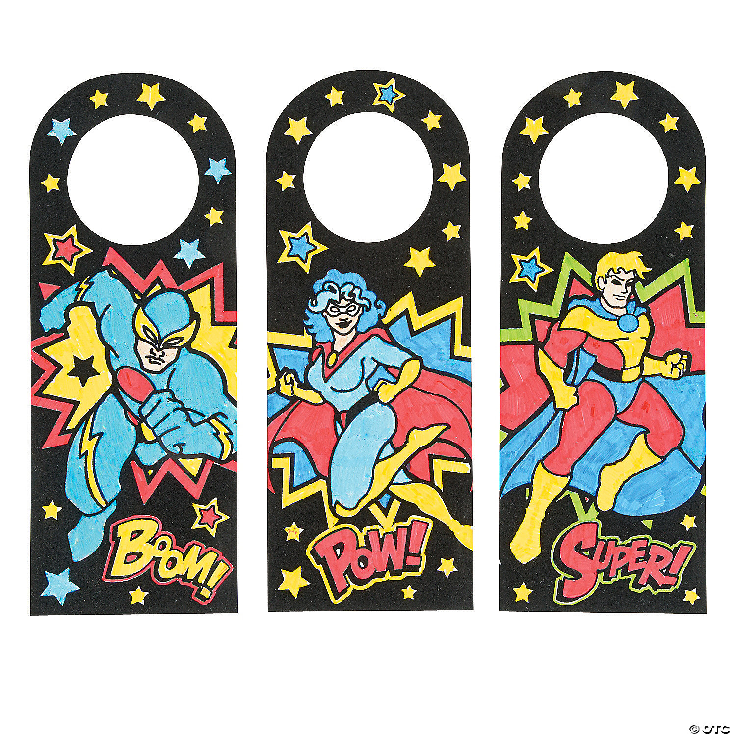 Colour Your Own Superhero Doorknob Hangers - 24Pk
