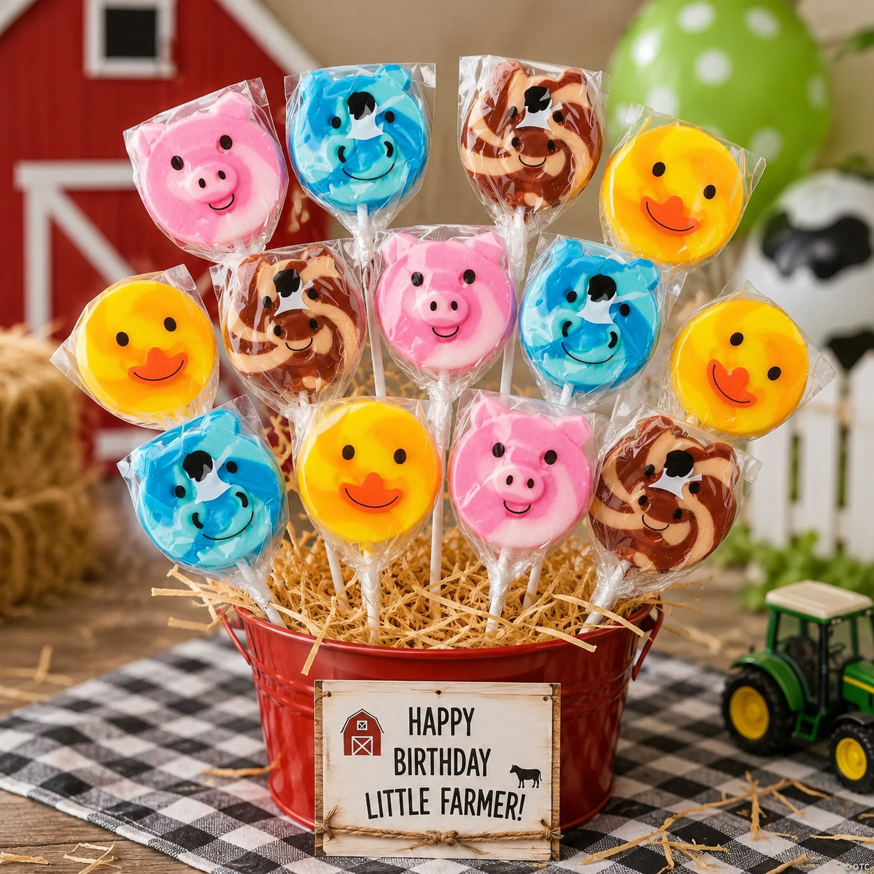 Farm Animal Large Swirl Pops - 12Pk