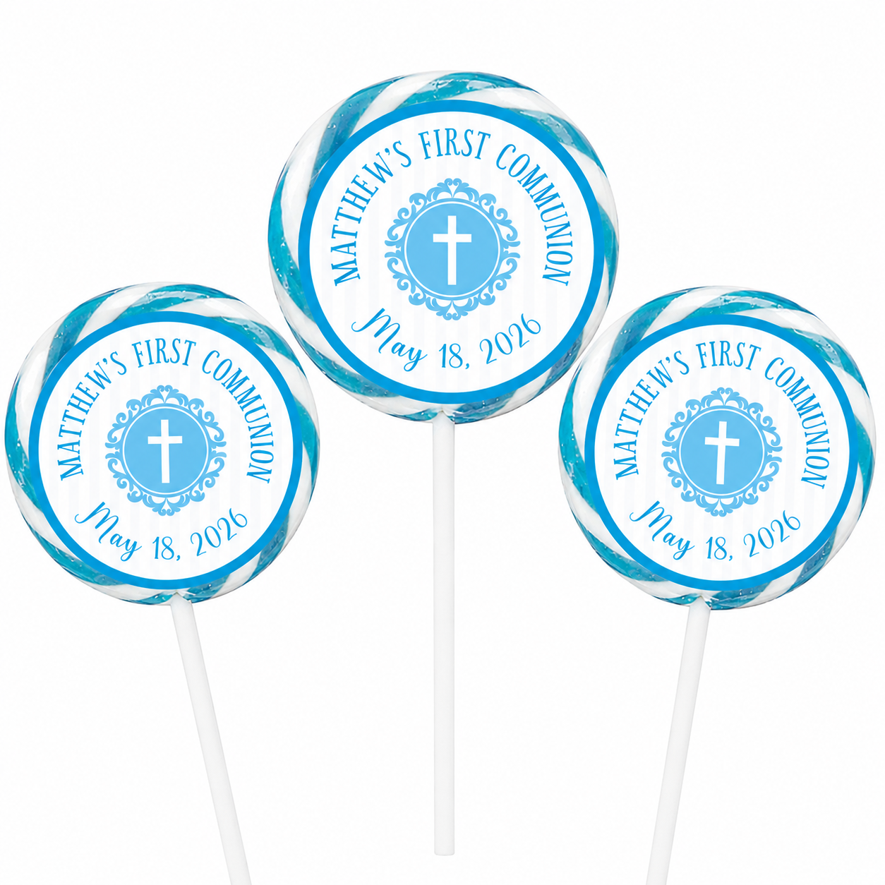 Boy First Communion PERSONALIZED Lollipops - 12 Pk