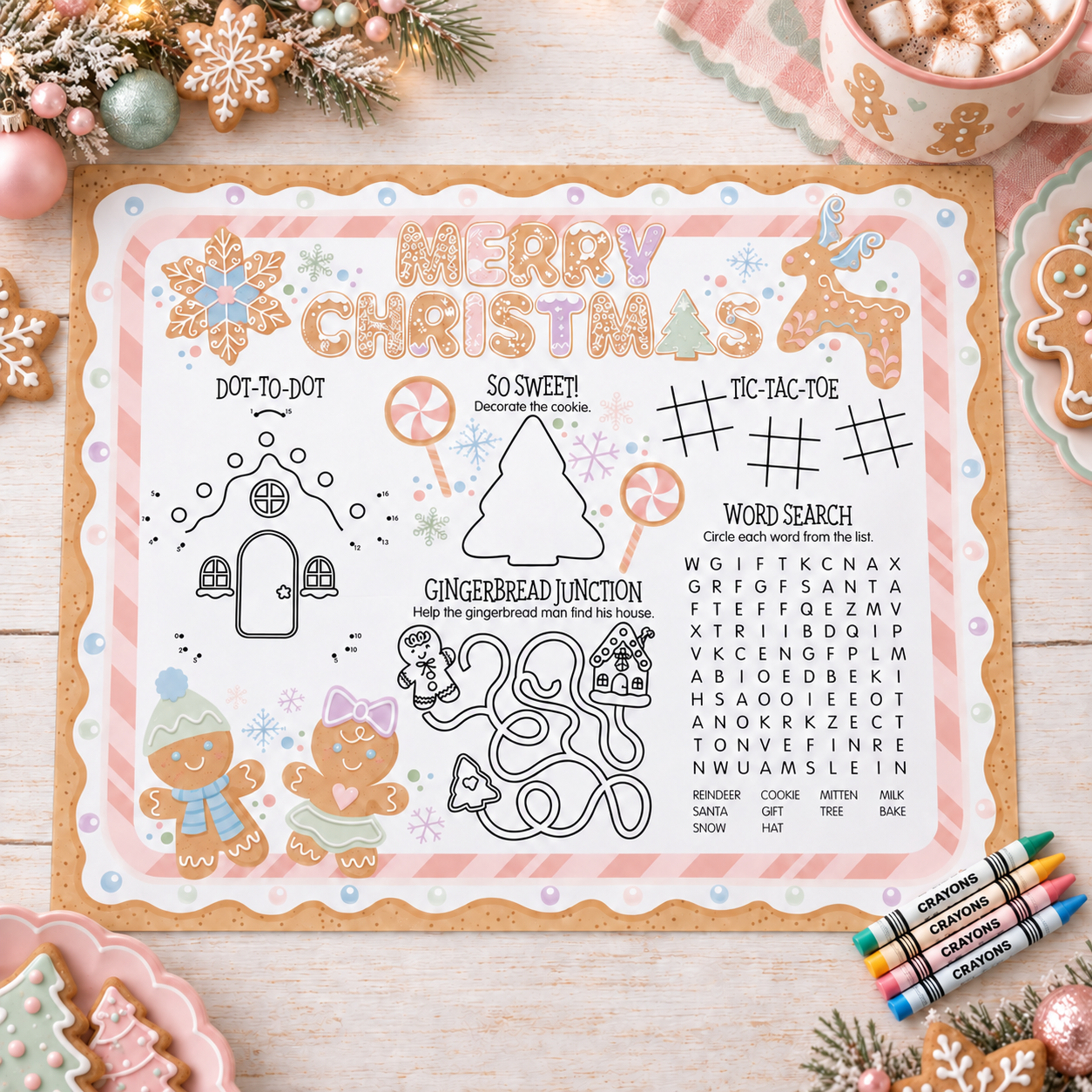 Once Upon a Gingerbread Christmas Placemat with Crayons