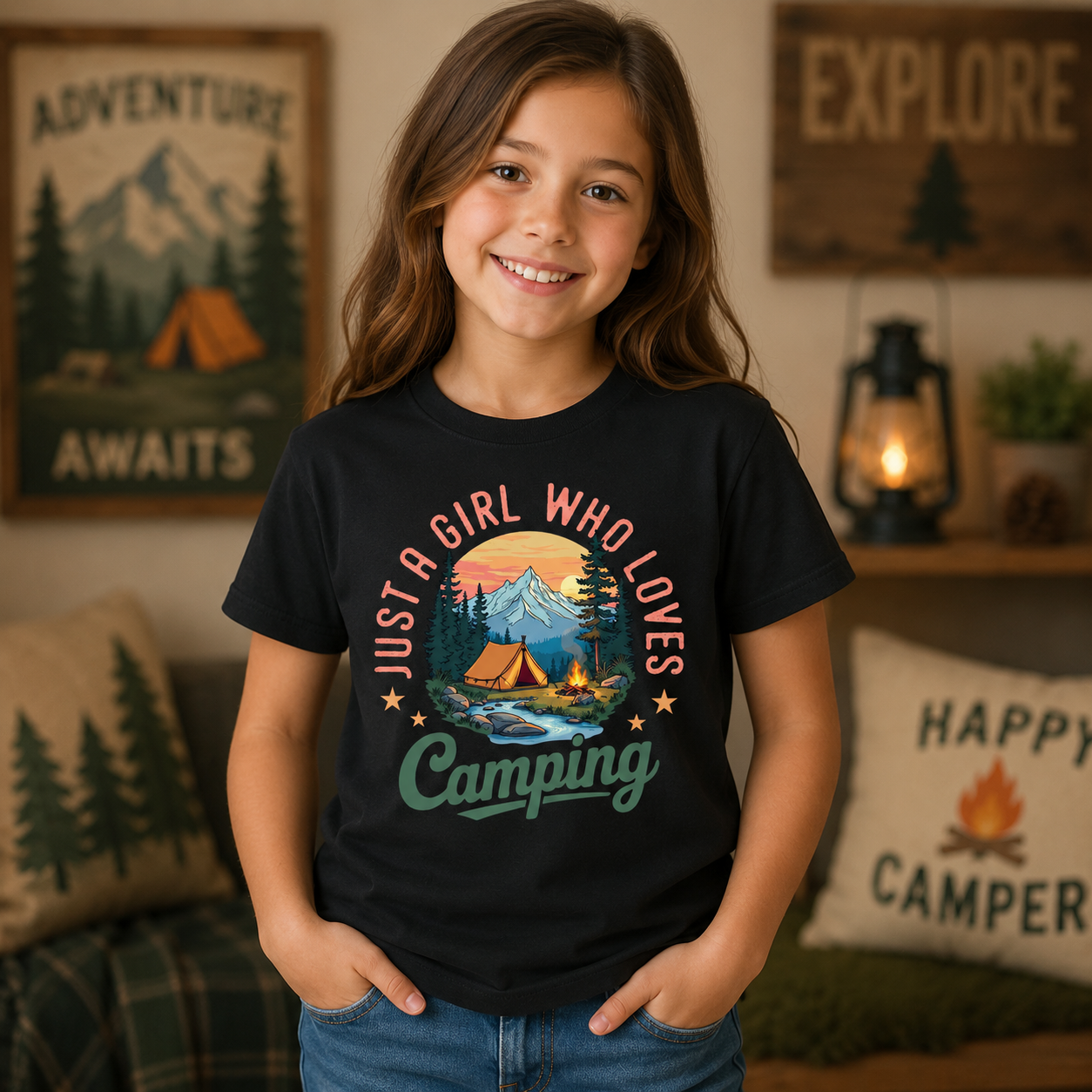 Just a Girl Who Loves Camping Black T-shirt