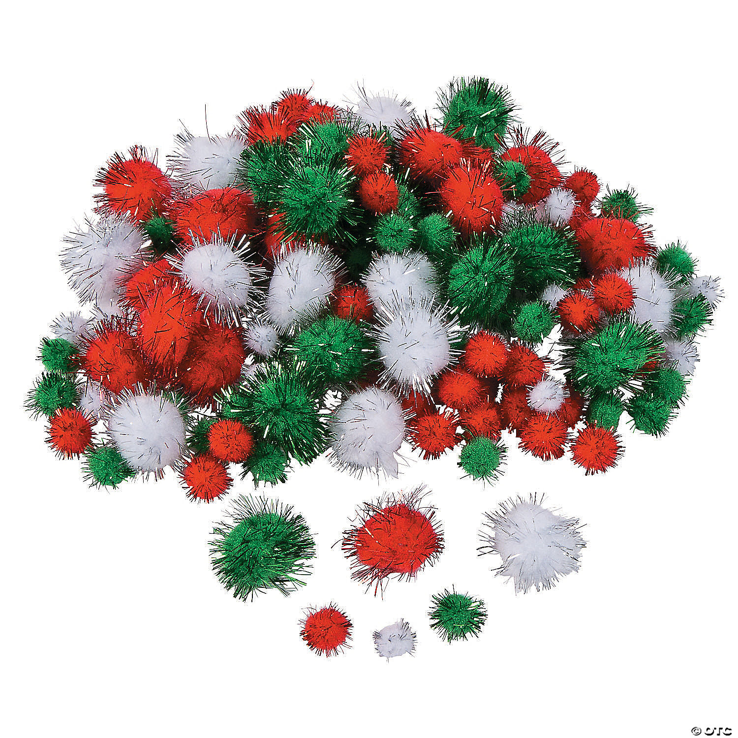 Glitter Christmas Pom-Poms-150 Pack