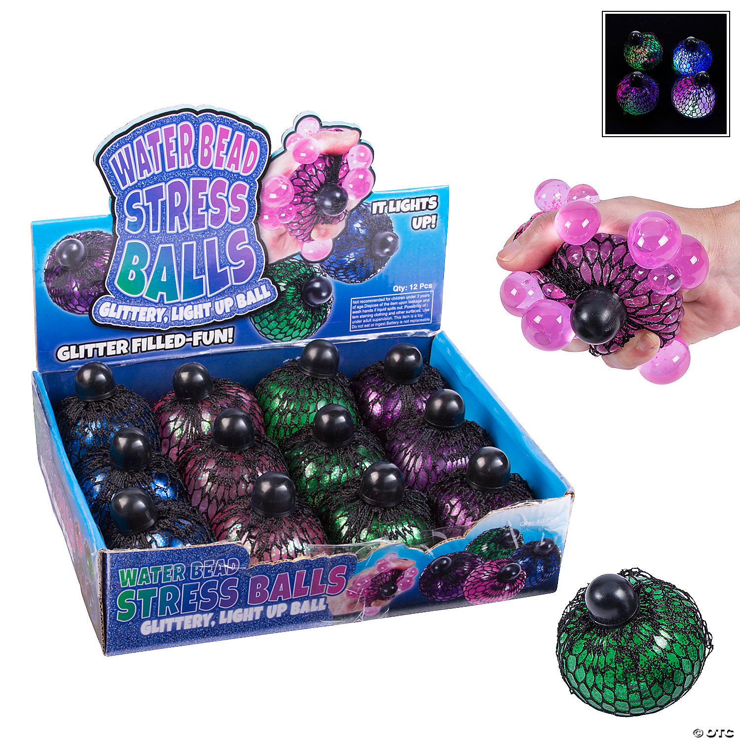 Glitter Light-Up Mesh Squeeze Balls-12Pk