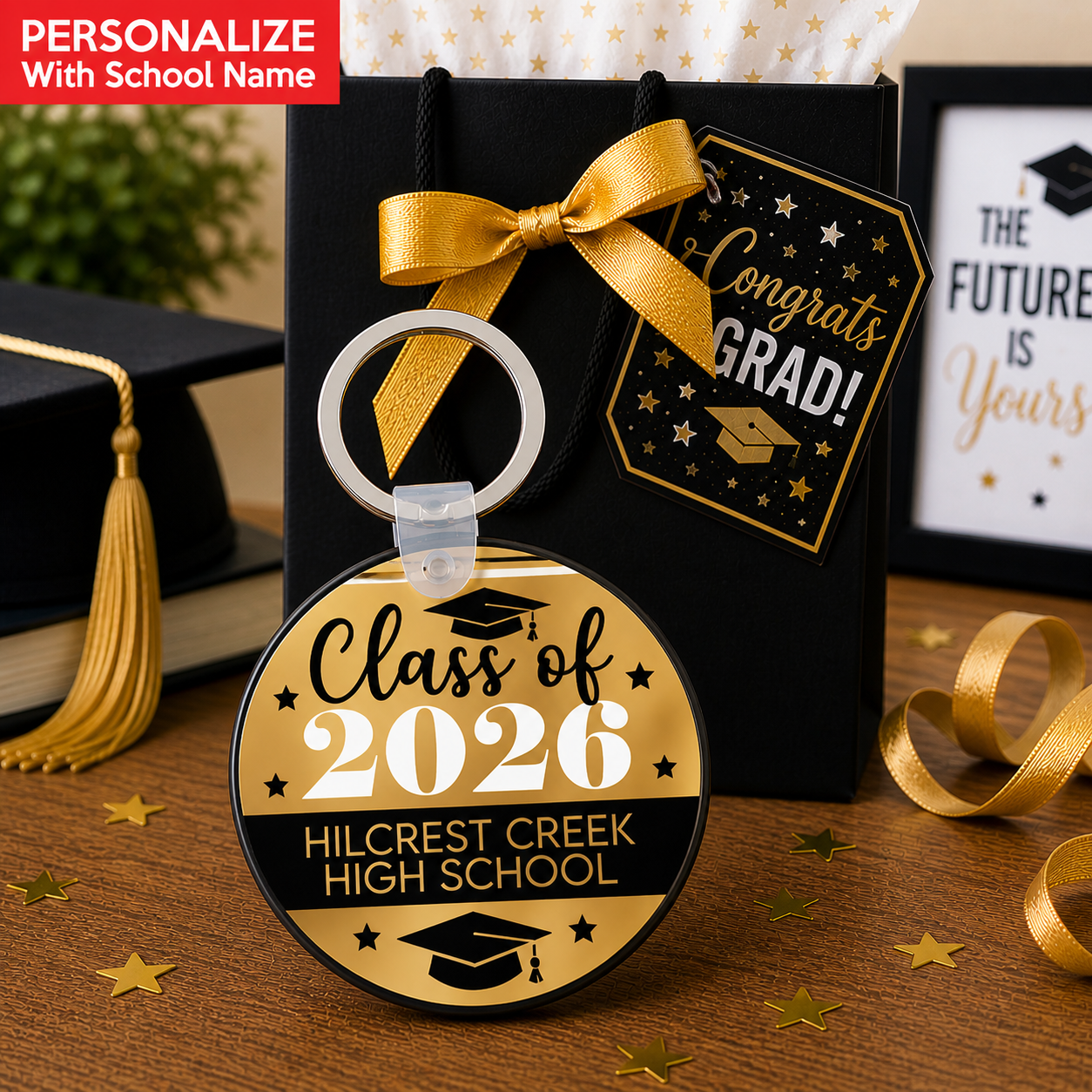 Grad Black & Gold School Name 2