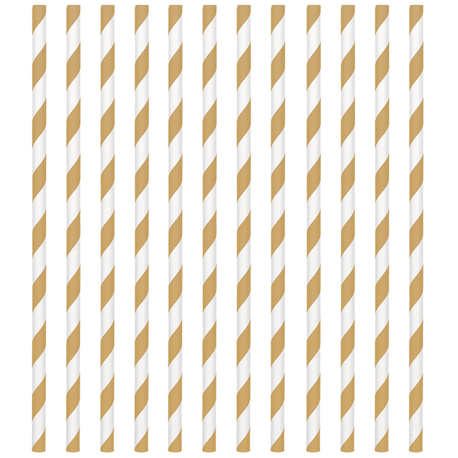 Gold Striped Sturdy Paper Straws - 24 PK