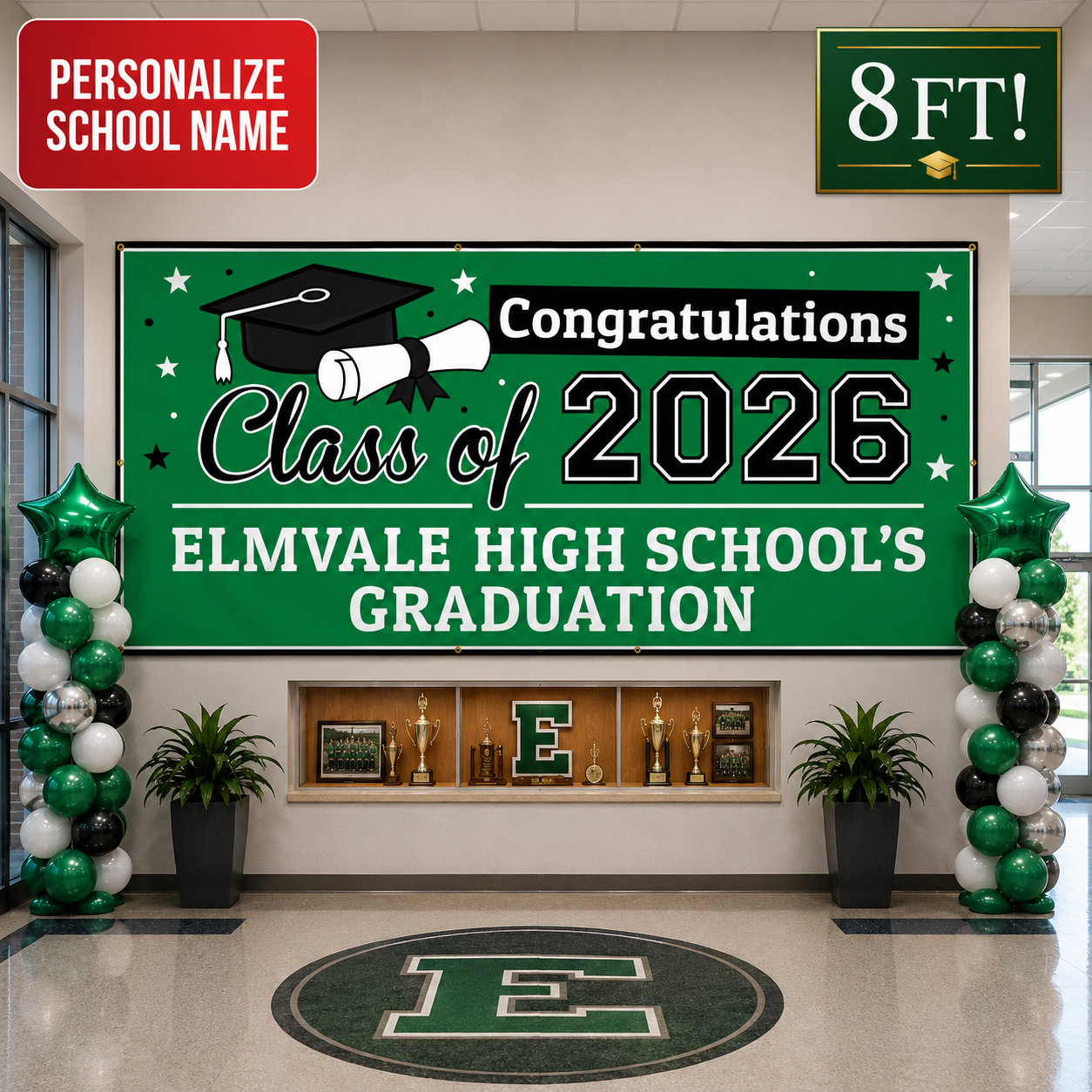 Grad Green PERSONALIZED Gigantic 8FT Vinyl Keepsake Banner
