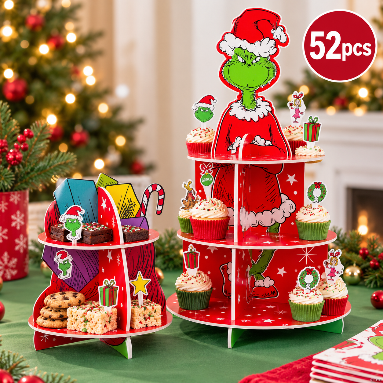 The Grinch Treat Stands with Food Picks Serving Set – 52 pcs