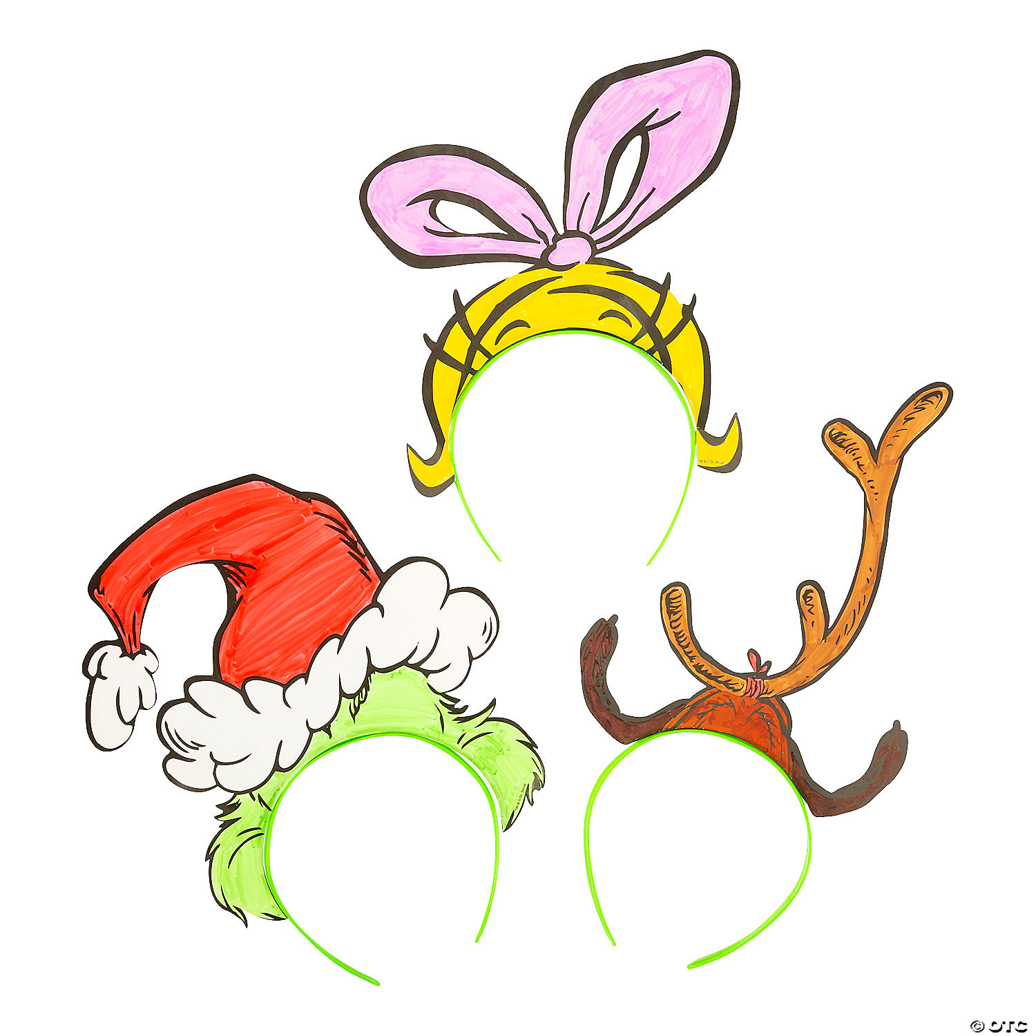 Grinch Large Colour In Headbands - 12 Pack