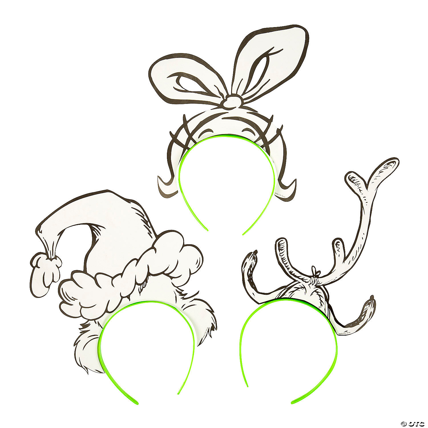 Grinch Large Colour In Headbands - 12 Pack