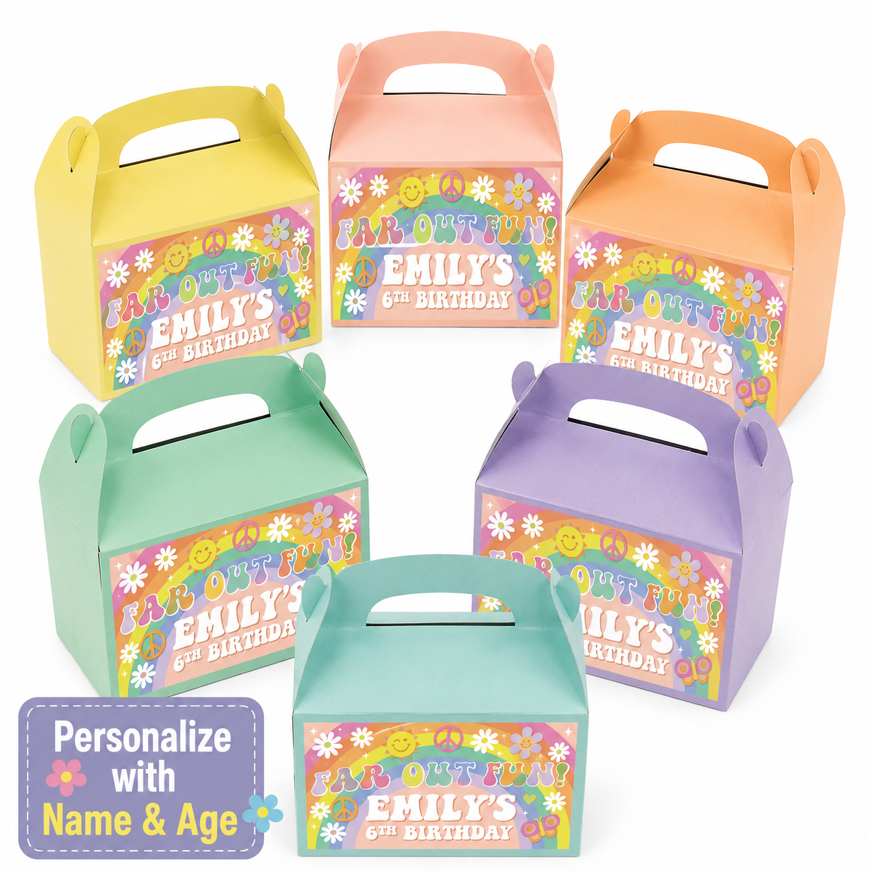 Groovy Far Out Fun PERSONALIZED Pastel Loot Boxes - 6 Pack