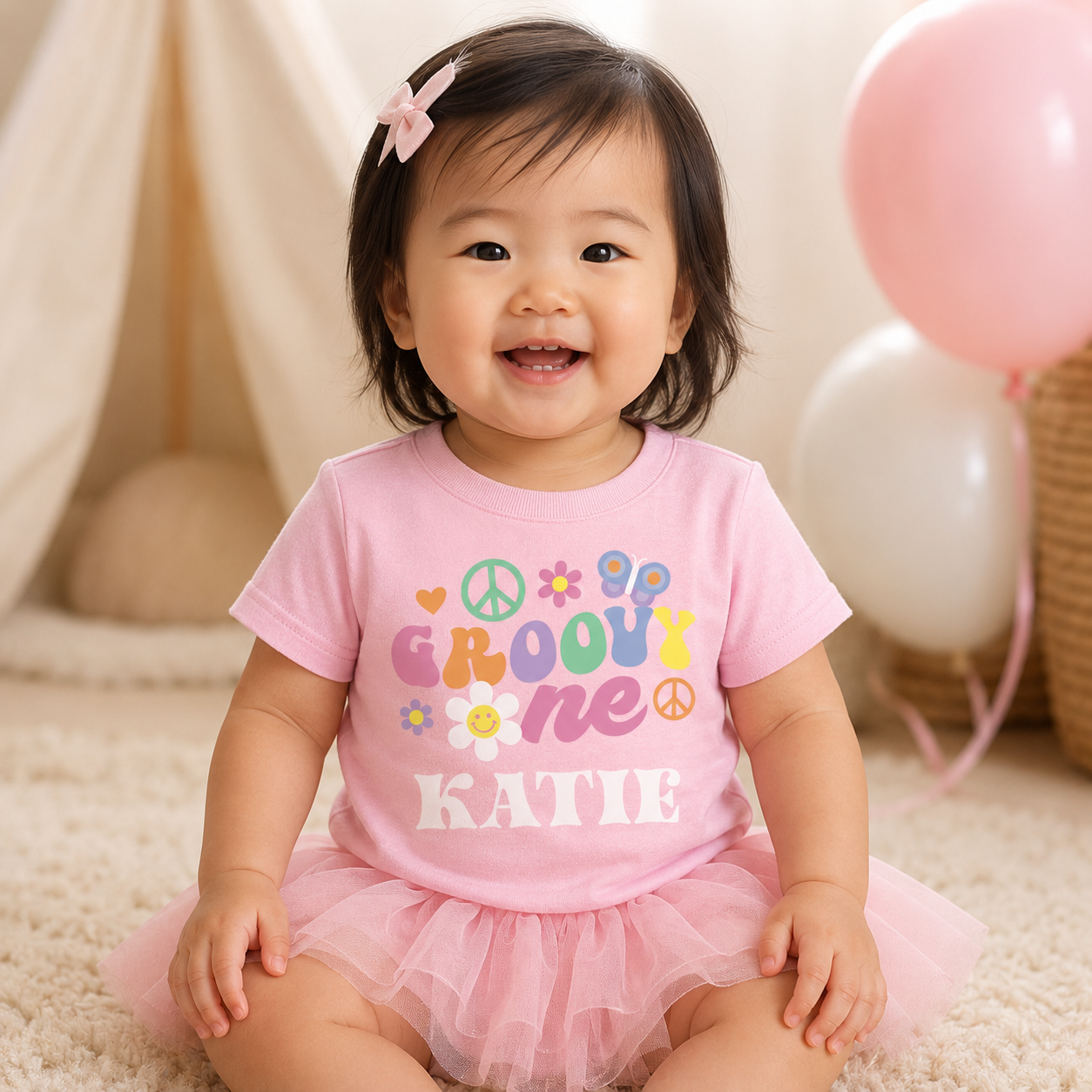 Groovy One Personalized Pink T-shirt