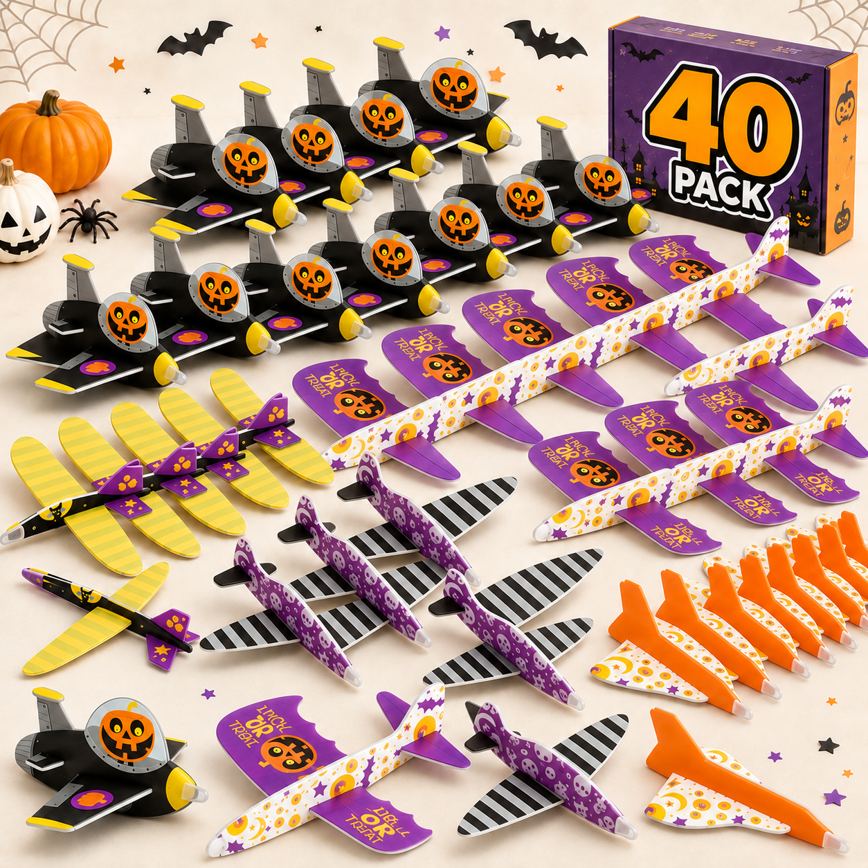 BULK Halloween Foam 22cm Glider Planes - 40PK