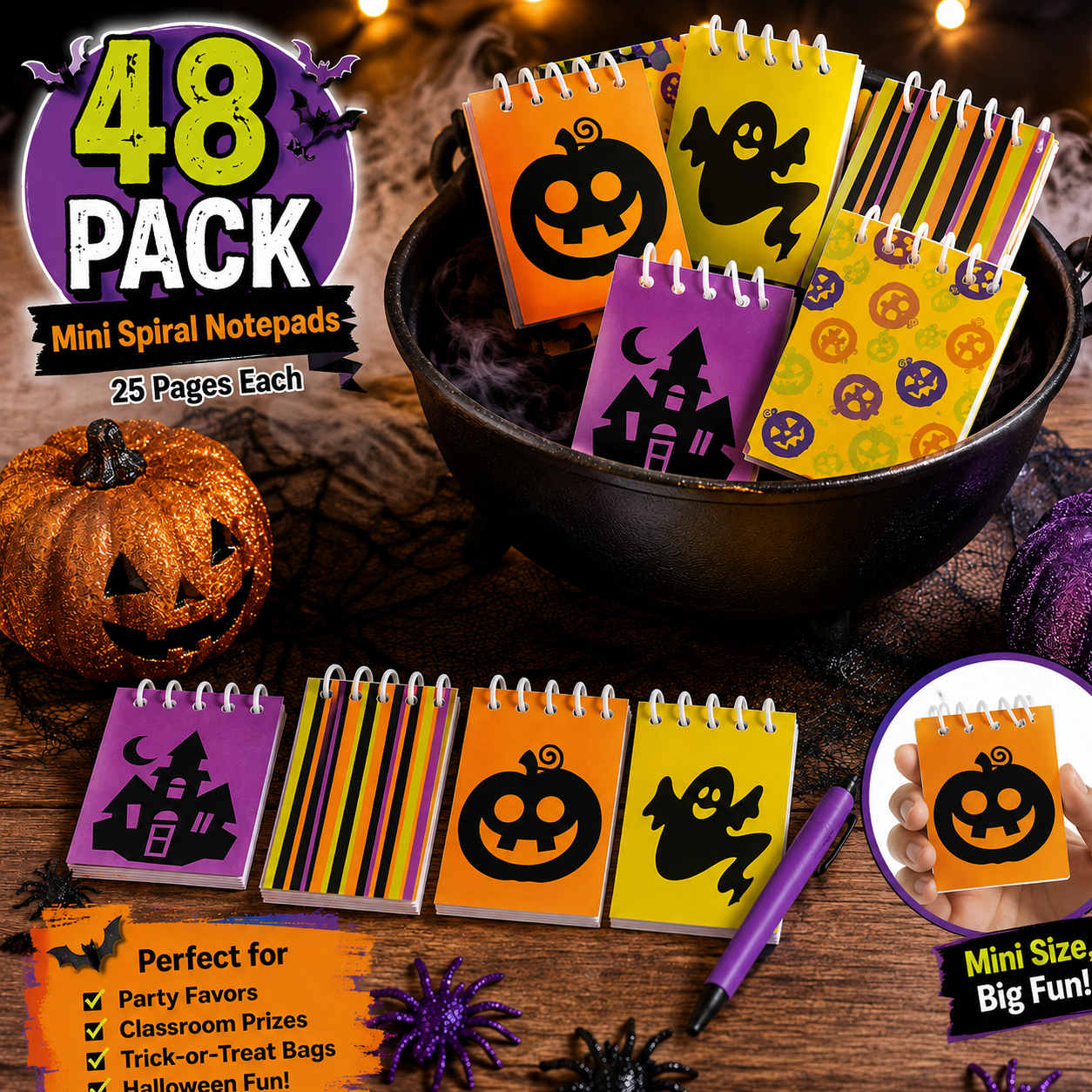 BULK Halloween Iconic Spiral Notepads-48Pk