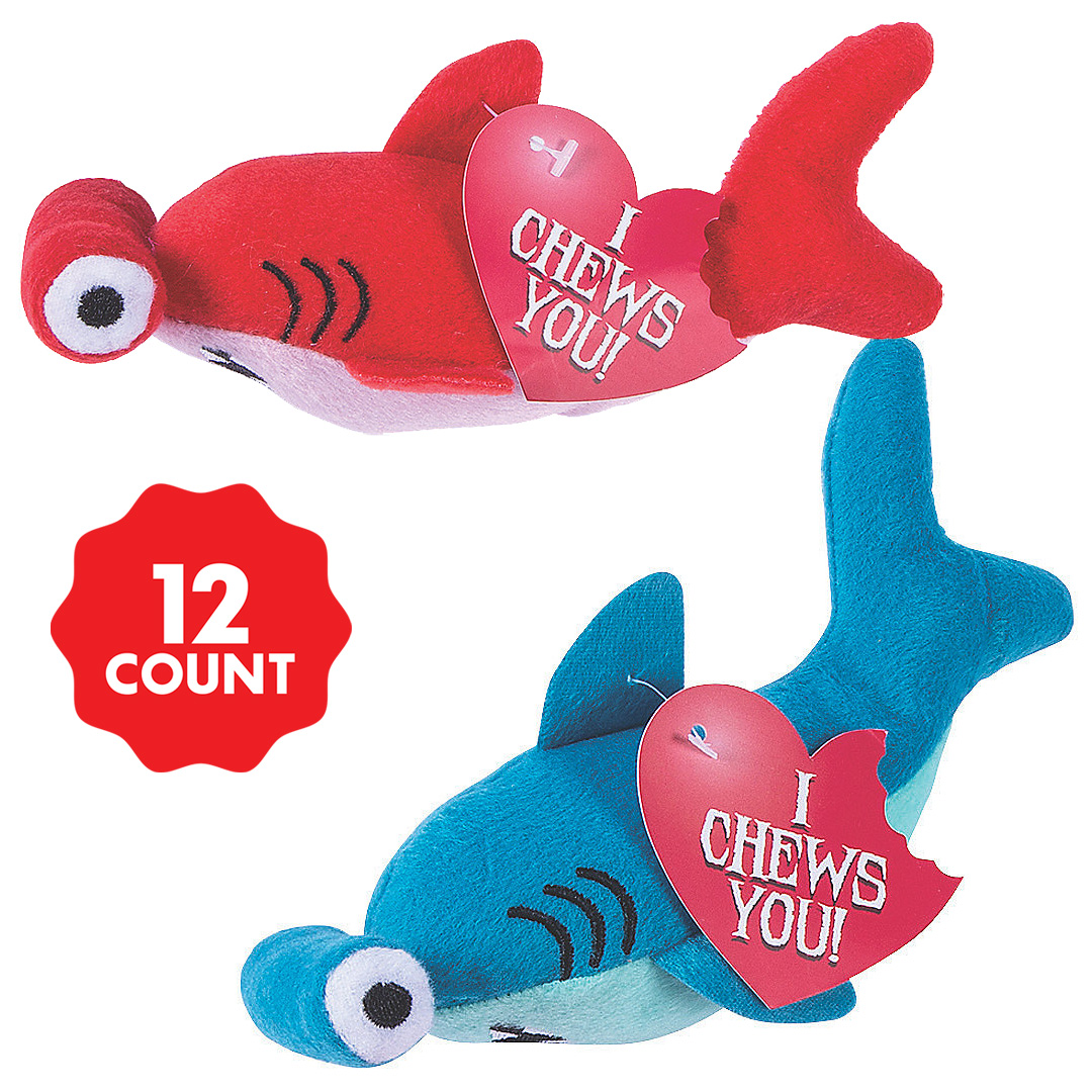 Valentine Plush Hammerhead Sharks with Cards -12Pk Party Supplies