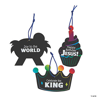 Magic Colour Scratch Happy Birthday Jesus Ornaments-24Pk
