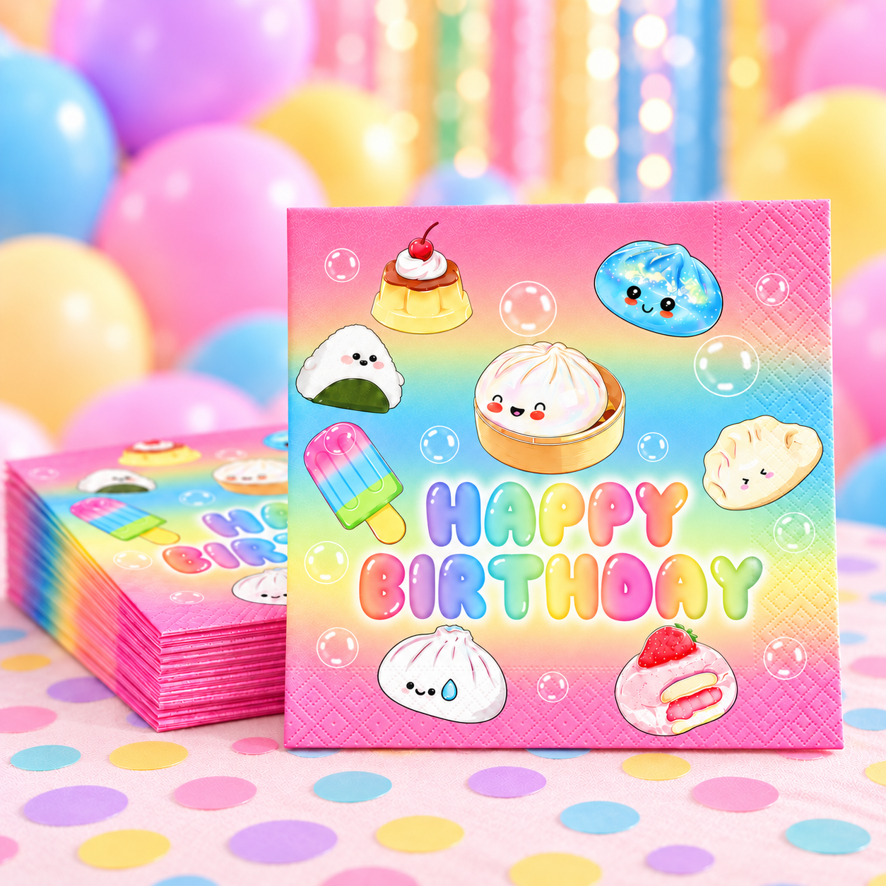 Squishy Dumpling Rainbow Dinner Napkins - 10 PK