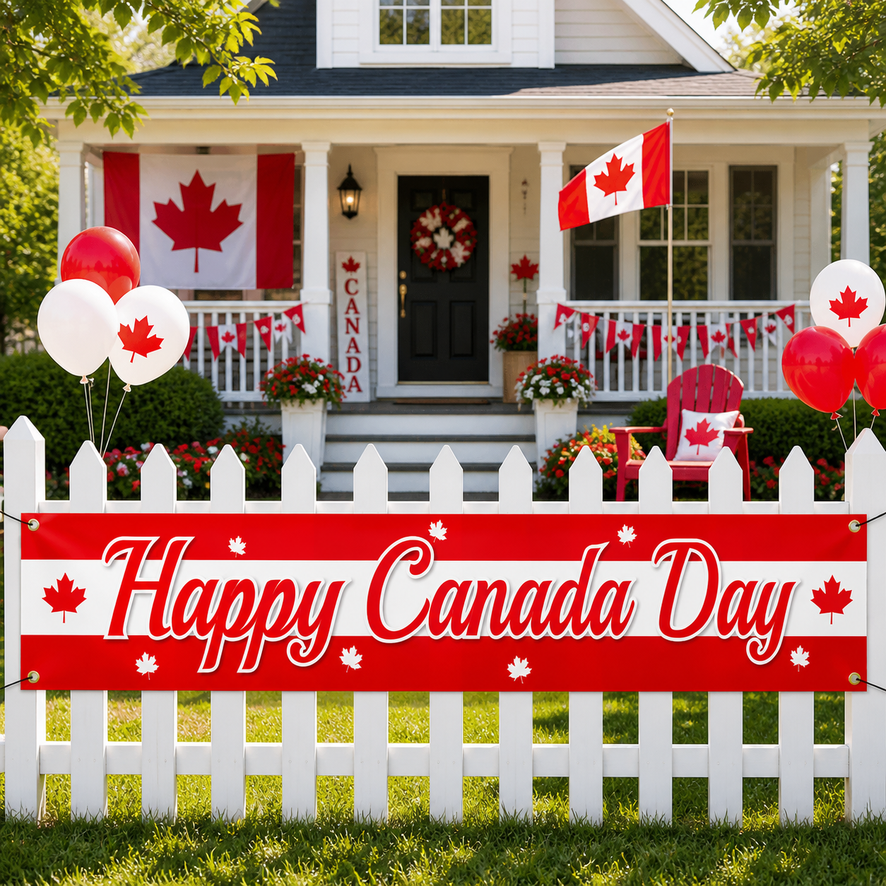 Canada Day Striped Red & White Banner w/ Grommets (180cm x 40cm)