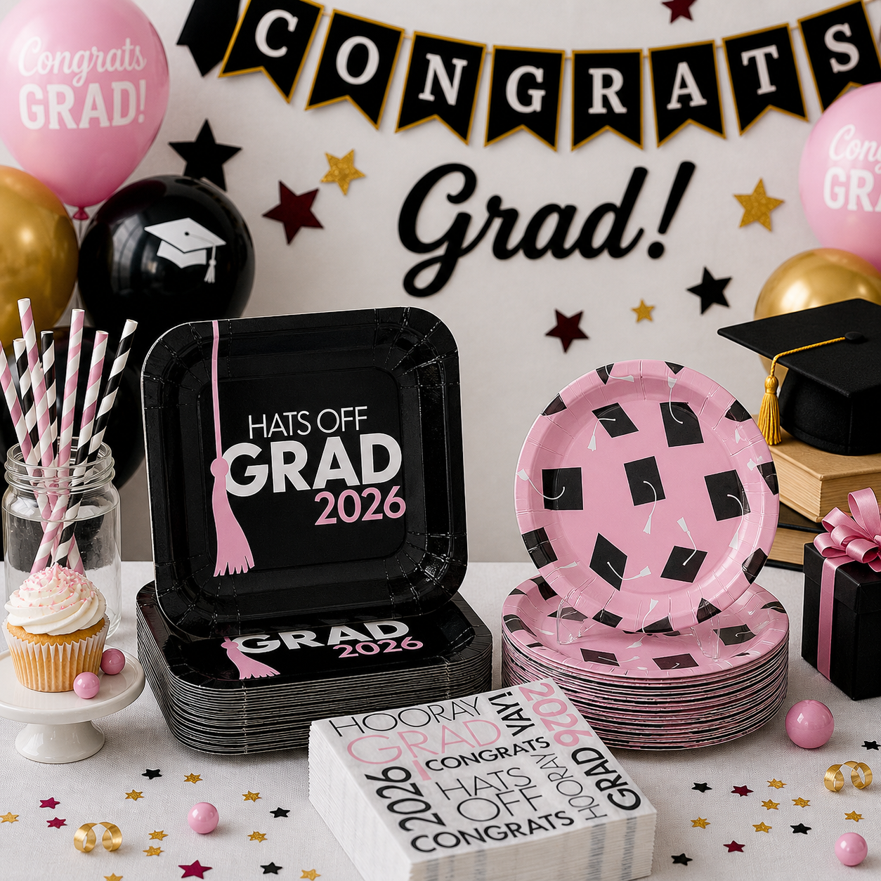 200 Pc. Pink Grad 2026 Party Pack for 50
