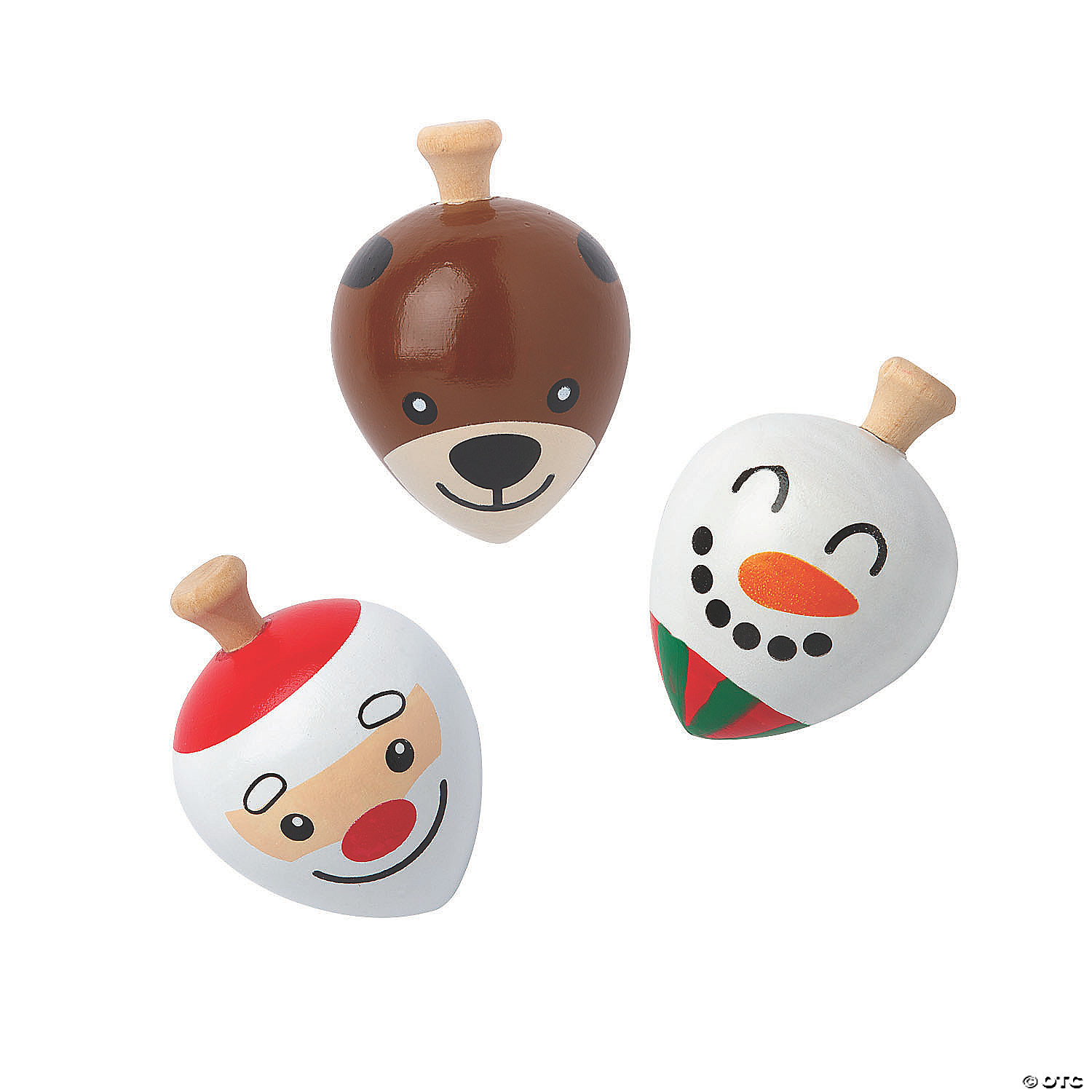 Holiday Wood Spin Tops - 12 Pack