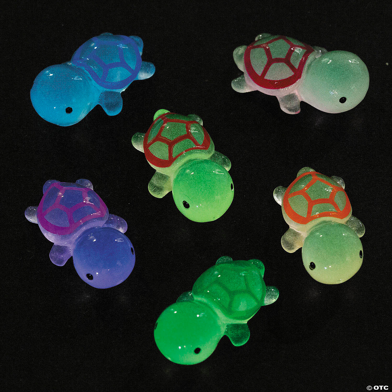 Bright Colours Glow-in-the-Dark Resin Turtles-50Pk