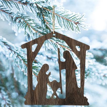Rustic Wood Holy Family Nativity Wood Ornament-12 Pack