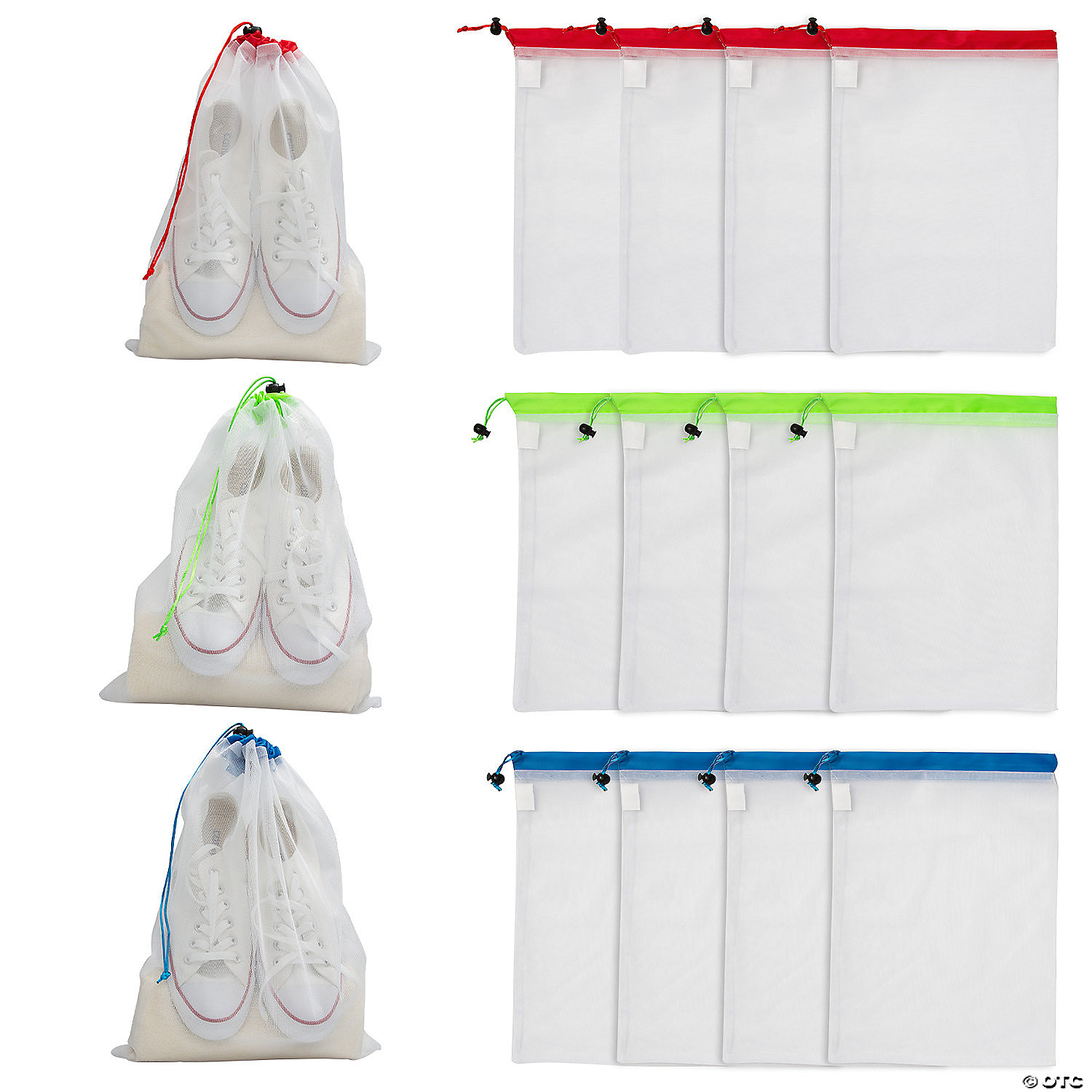 Large White Mesh Drawstring Bags - 12Pk