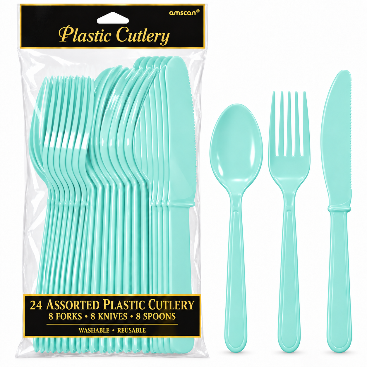 Light Blue Assorted Cutlery - 24pk