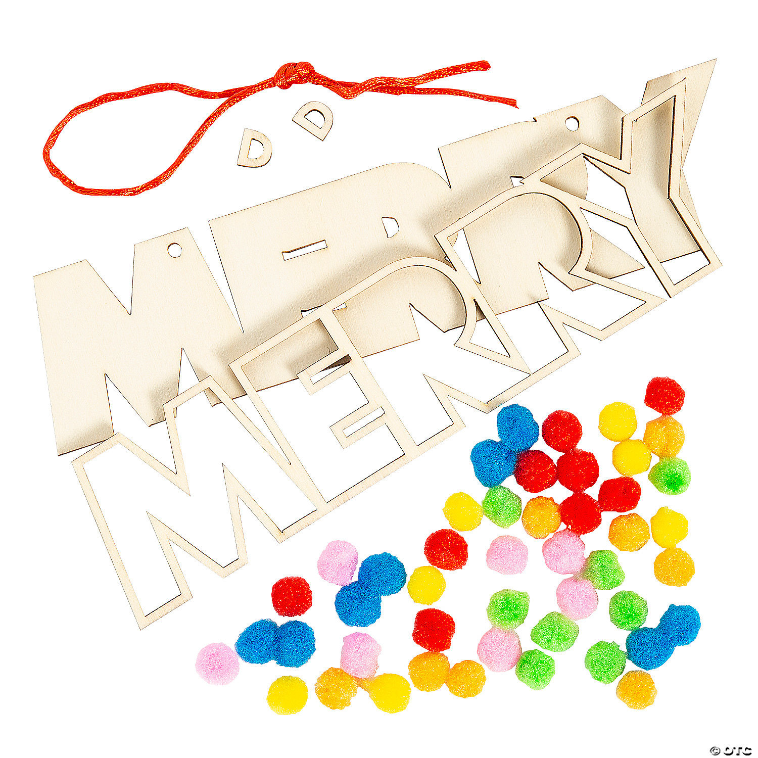 Merry Wood Ornament Pom-Pom Craft Kit-12Pk