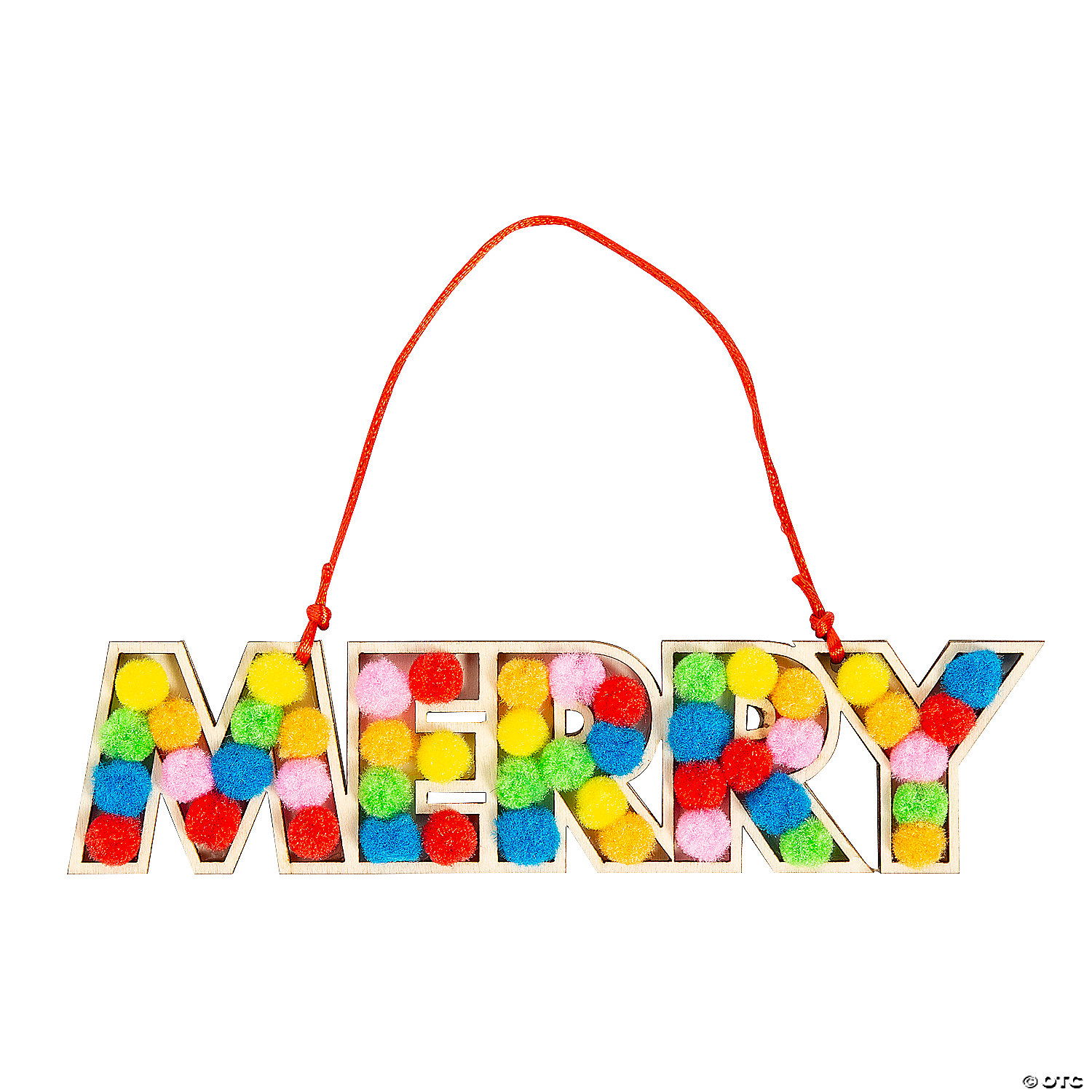 Merry Wood Ornament Pom-Pom Craft Kit-12Pk