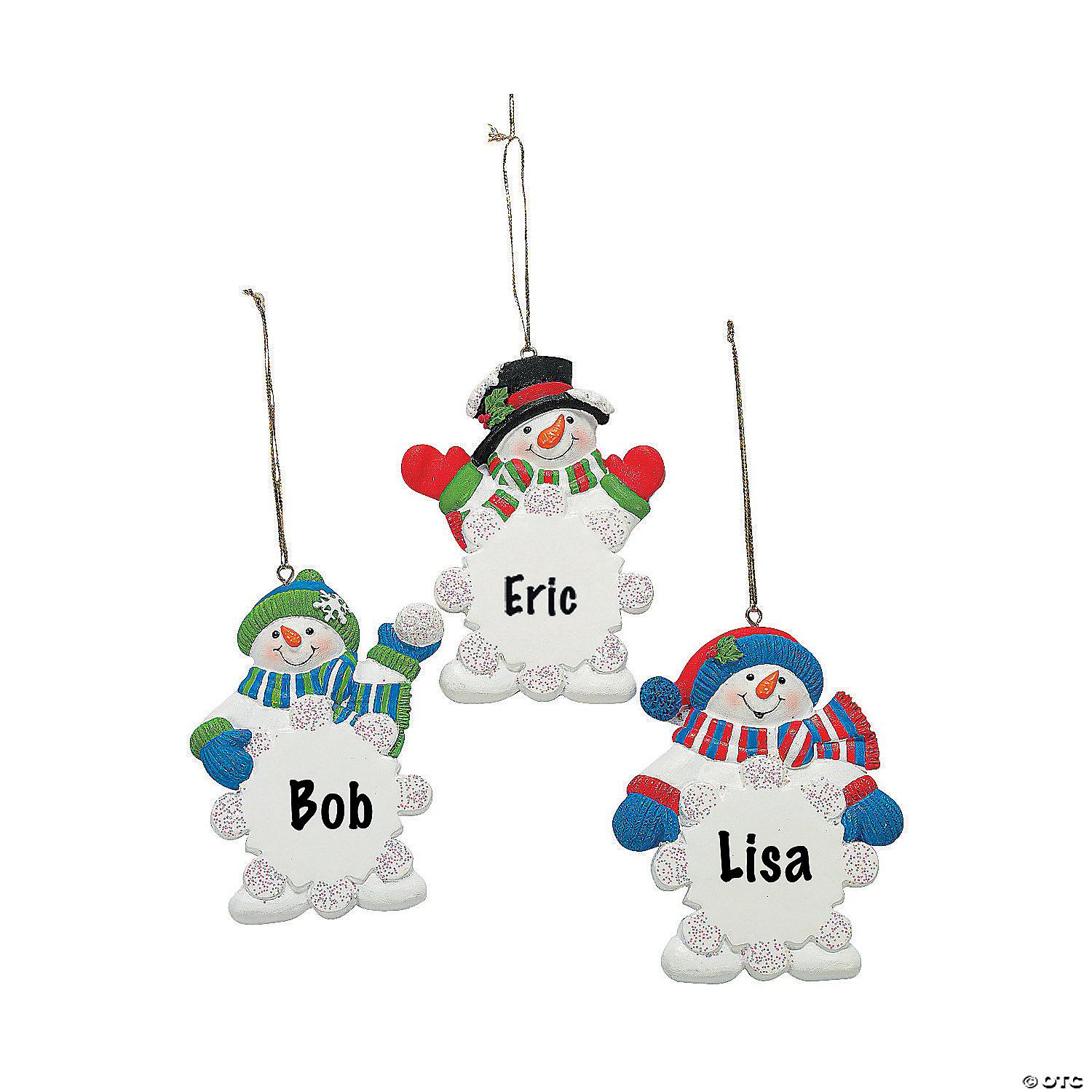 Snowman Snowflake Write-A-Name Christmas Ornaments 12 Pack