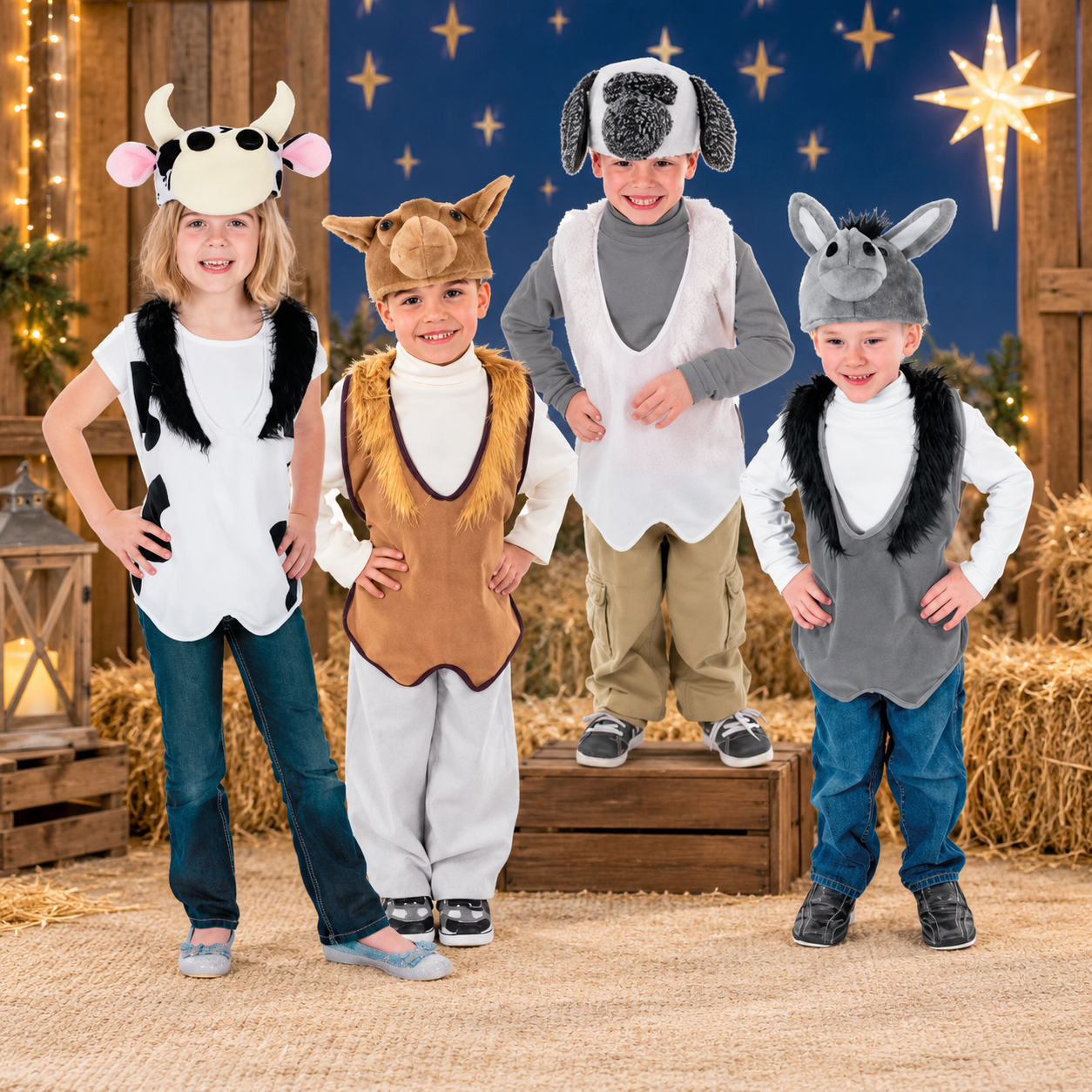 Nativity Costume Animal Vest & Hat Sets for 4 Kids