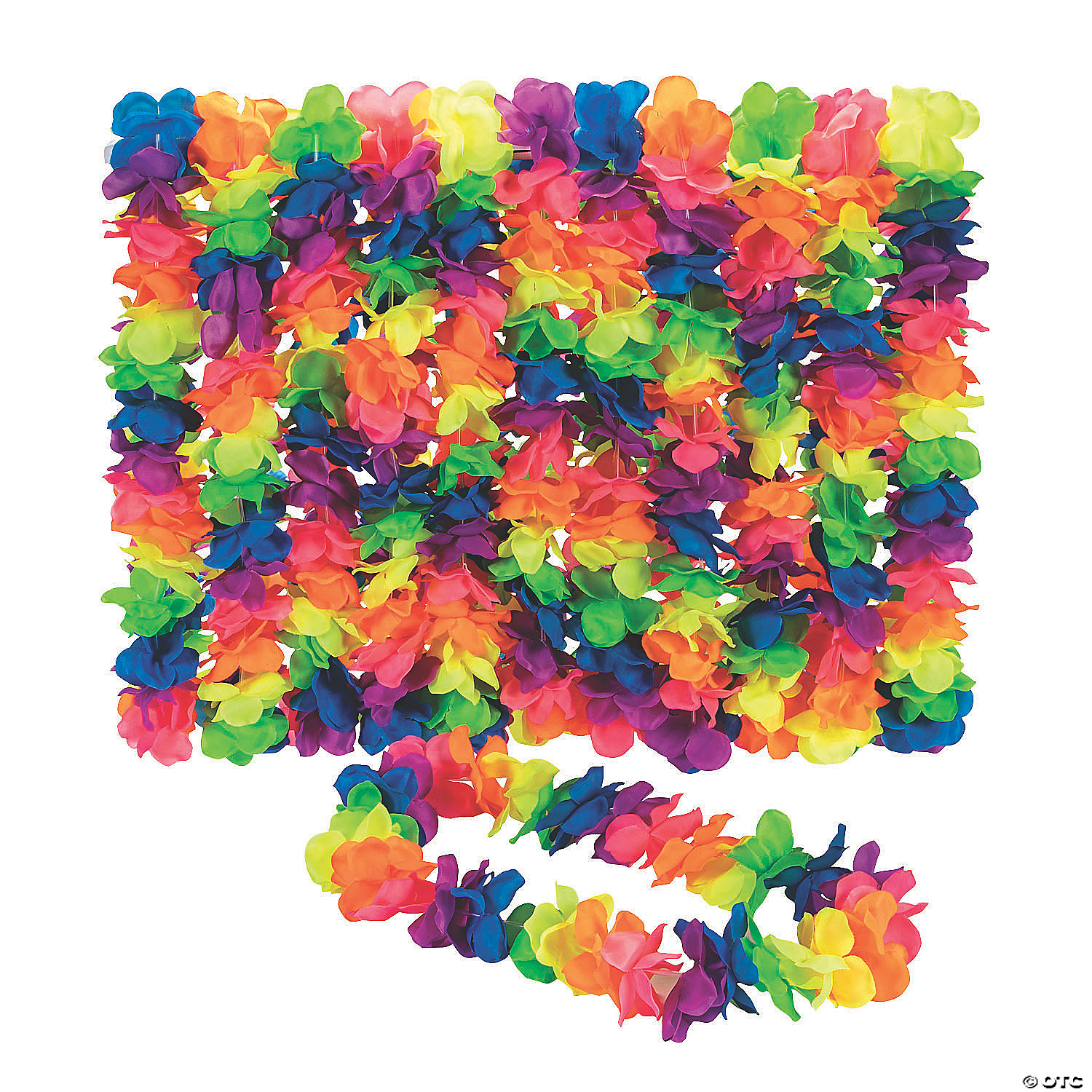 Premium Neon Rainbow Large Petal Flower Leis-12Pk