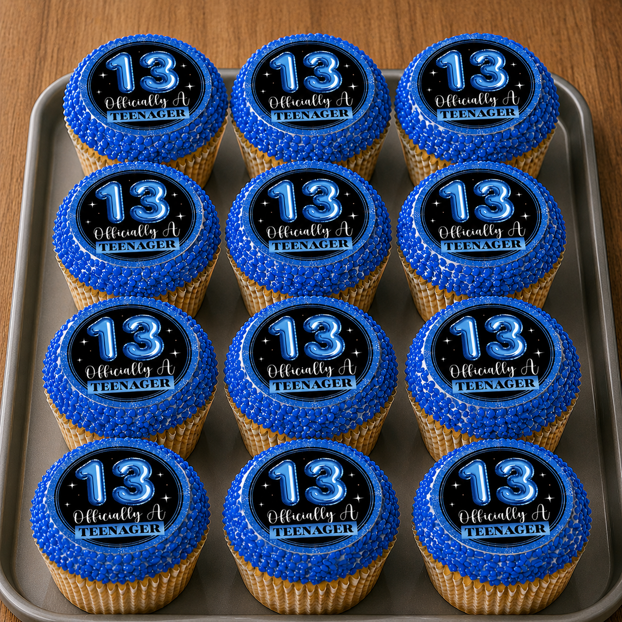 13th Birthday Blue Cupcake Icing Toppers 12pk