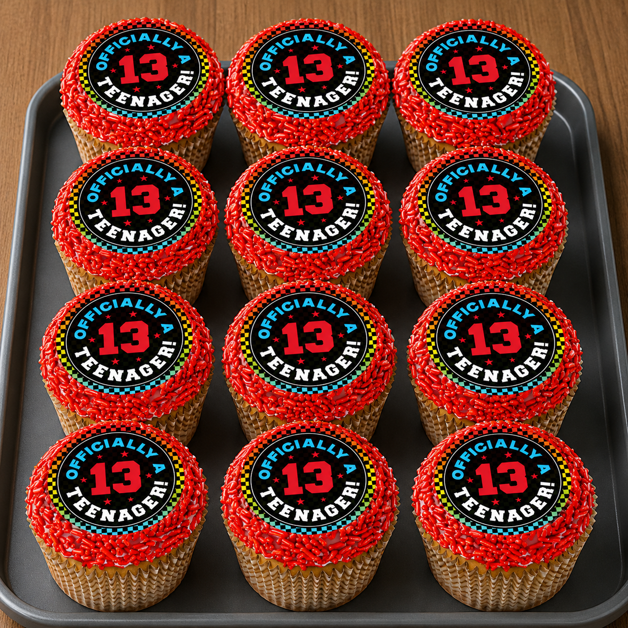 Official Teenager 13th Birthday Cupcake Icing Toppers 12pk