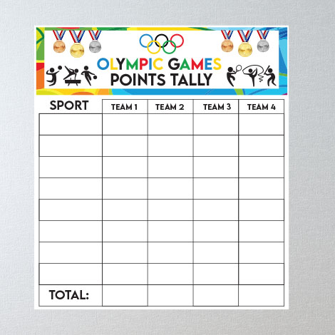 Summer Olympics Party Large Vinyl Adhesive Game Scorecard Party