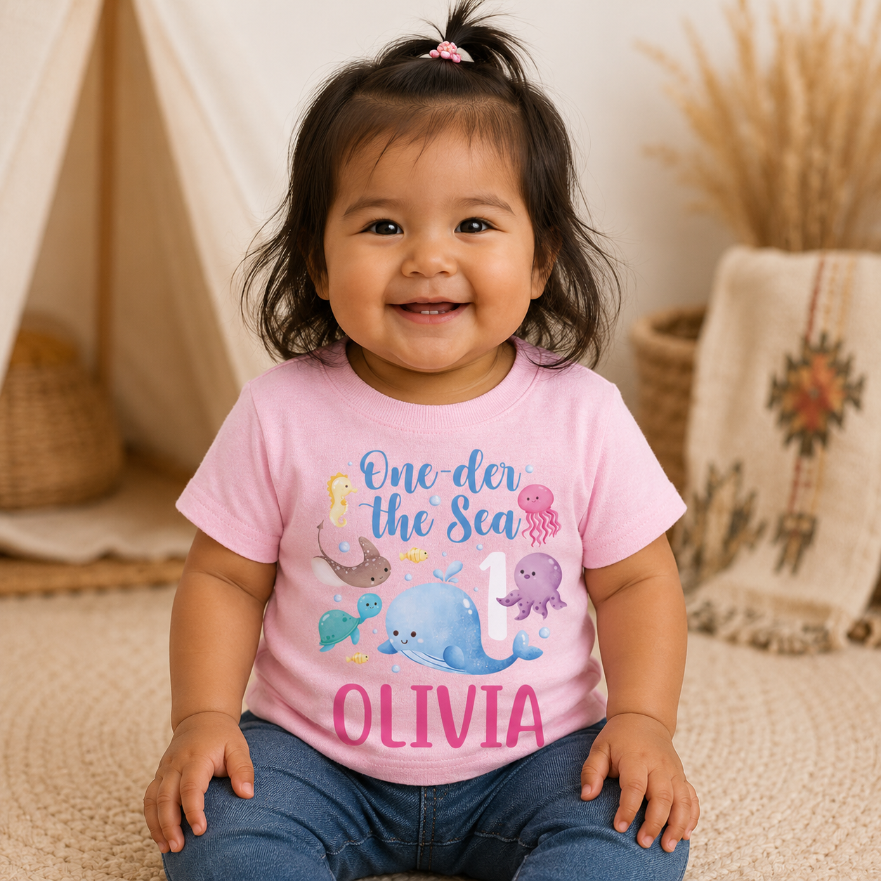 One-der the Sea Personalized Light Pink T-shirt