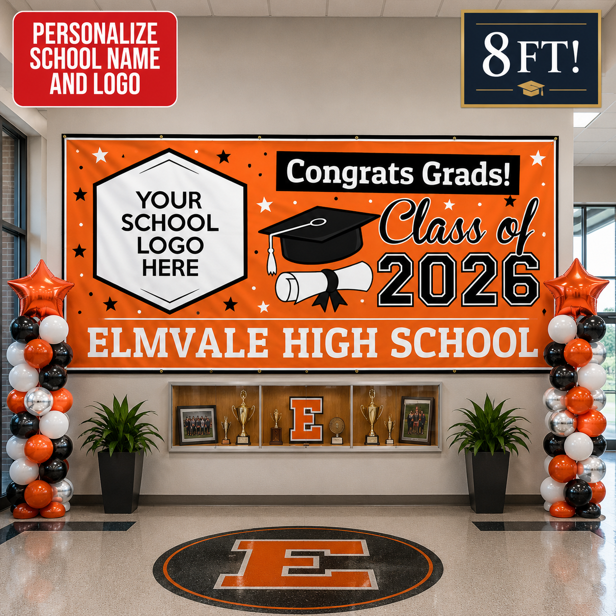 Grad Orange 2 PERSONALIZED Gigantic 8FT Vinyl Keepsake Banner