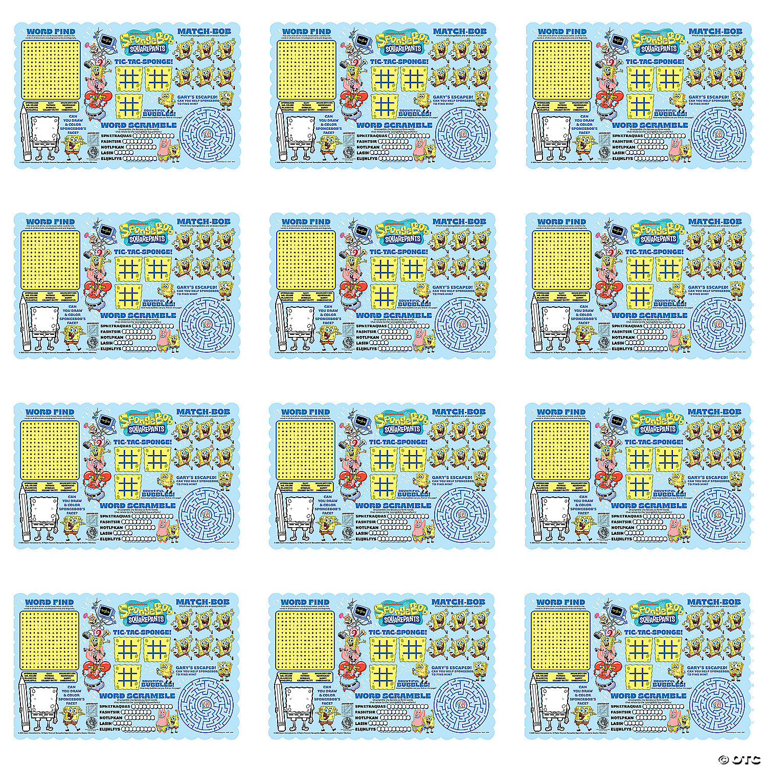 SpongeBob SquarePants Activity Paper Placemats-12Pk