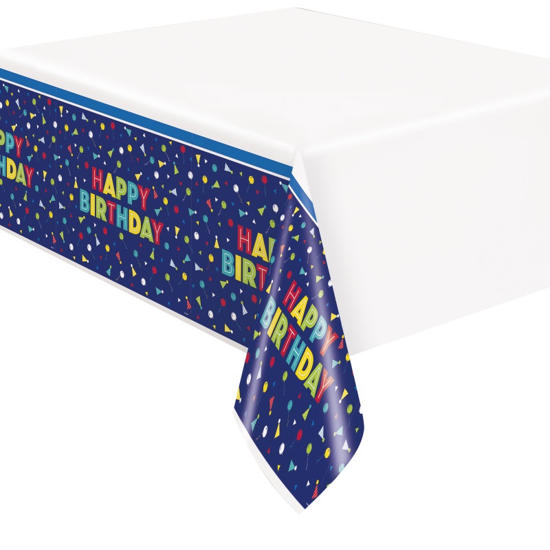 Peppy Blue Birthday Plastic Tablecloth