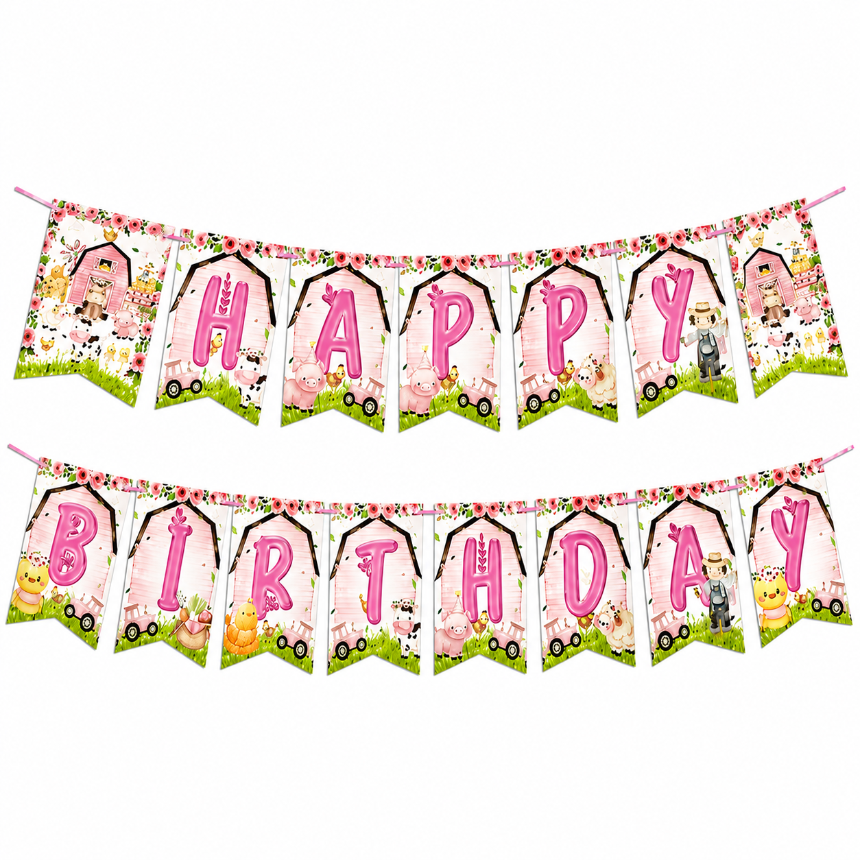 Pink Farm Happy Birthday Banner