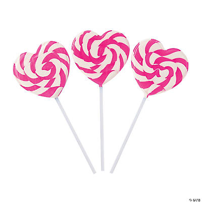 Pink Heart-Shaped Swirl Lollipops 12pk
