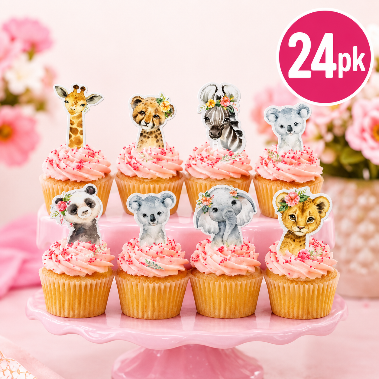 Wild Pink Safari Cupcake Picks - 24pcs