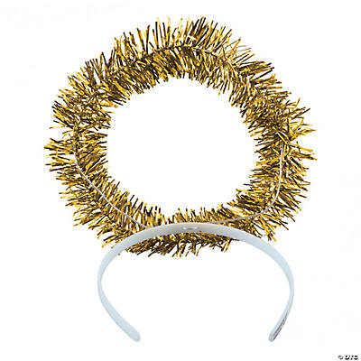 Gold Tinsel Halo Headbands - 12 Pack