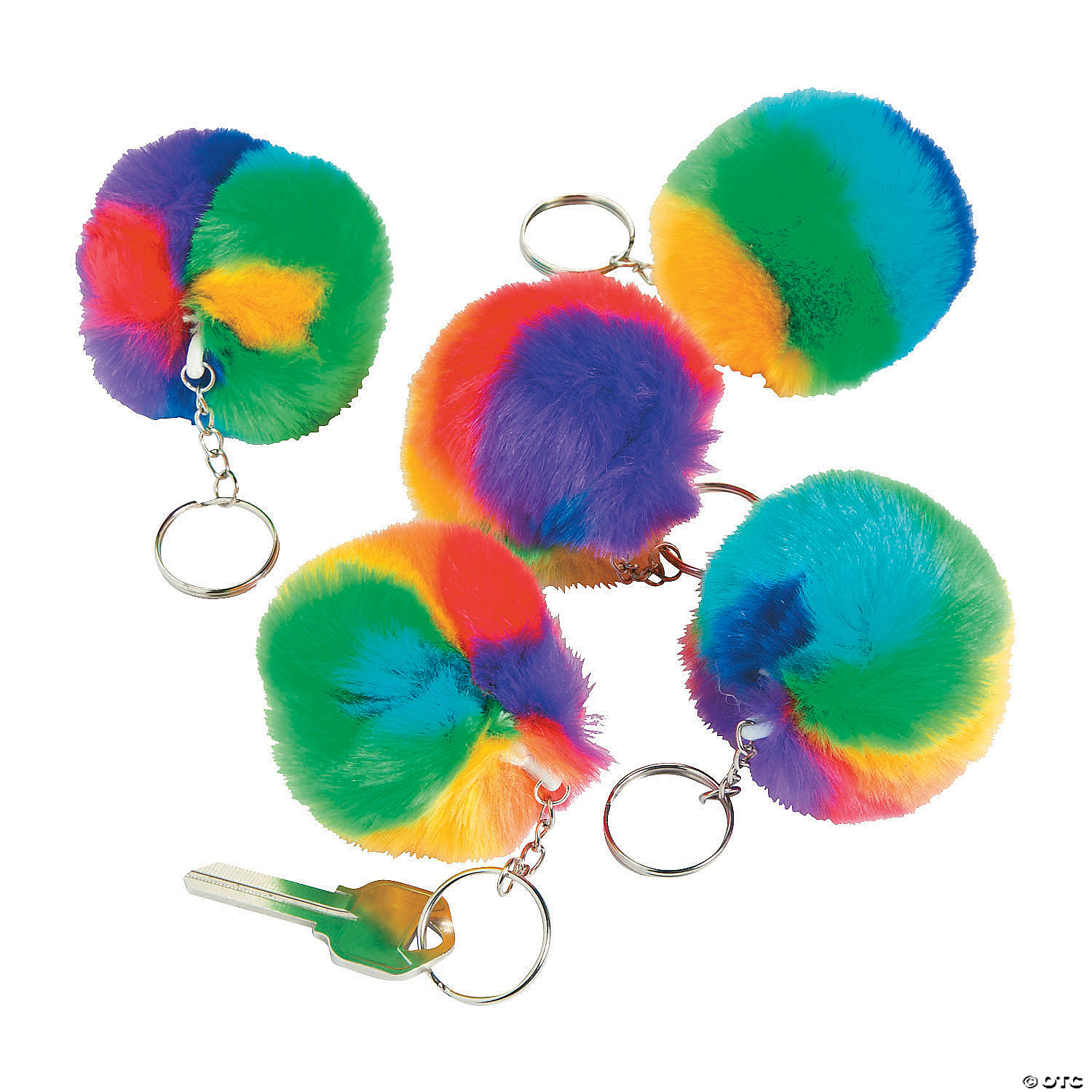 Plush Rainbow Pom-Pom Key Chains - 12Pk